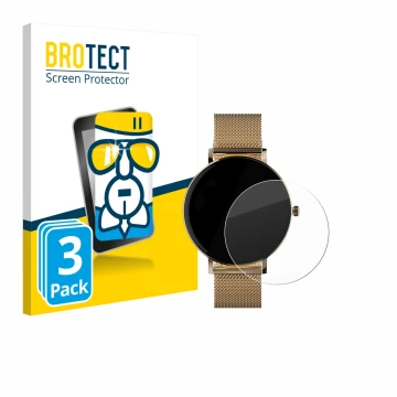 Front side of a product packaging with the brand logo BROTECT. Next to it is the device ZenWatch Venice Pro shown with the cor