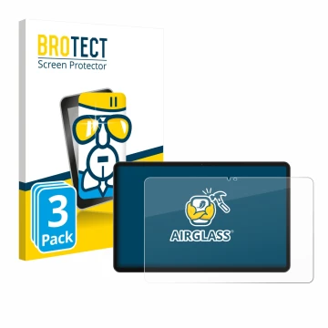 Front side of a product packaging with the brand logo BROTECT. Next to it is the device Honor Pad X9a shown with the correspon