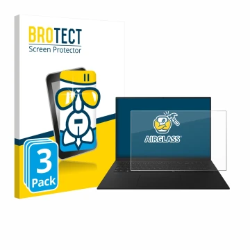 Front side of a product packaging with the brand logo BROTECT. Next to it is the device LG gram 17