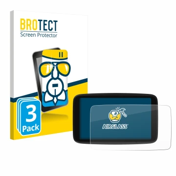 Front side of a product packaging with the brand logo BROTECT. Next to it is the device TomTom Go Navigator 6 (2nd generation)