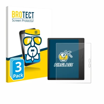 Front side of a product packaging with the brand logo BROTECT. Next to it is the device Boox Go 7 shown with the corresponding