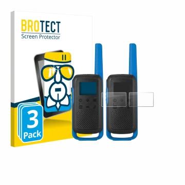 Front side of a product packaging with the brand logo BROTECT. Next to it is the device Motorola TALKABOUT T62 shown with the 