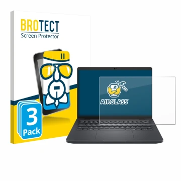 Front side of a product packaging with the brand logo BROTECT. Next to it is the device Dell Pro Max 14 shown with the corresp