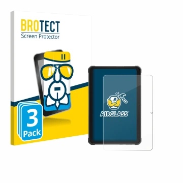 Front side of a product packaging with the brand logo BROTECT. Next to it is the device Hotwav R10 Pro shown with the correspo