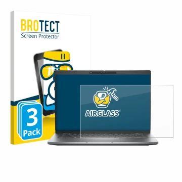 Front side of a product packaging with the brand logo BROTECT. Next to it is the device Dell Latitude 5330 shown with the corr