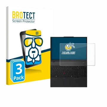 Front side of a product packaging with the brand logo BROTECT. Next to it is the device Lenovo ThinkPad T16 Gen 4 shown with t