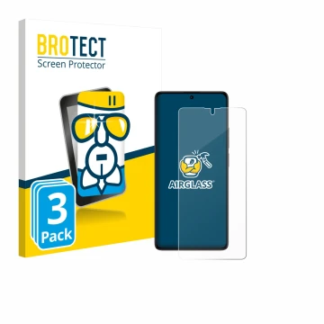 Front side of a product packaging with the brand logo BROTECT. Next to it is the device Xiaomi Poco M6 Pro 4G shown with the c