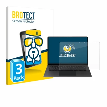 Front side of a product packaging with the brand logo BROTECT. Next to it is the device Microsoft Surface Laptop 15