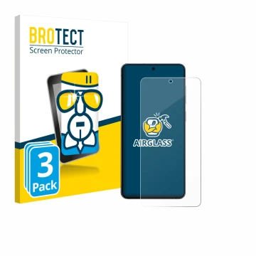 Front side of a product packaging with the brand logo BROTECT. Next to it is the device Samsung Galaxy S25 Edge shown with the
