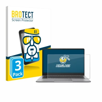 Front side of a product packaging with the brand logo BROTECT. Next to it is the device ASUS ExpertBook P1 P1403 shown with th