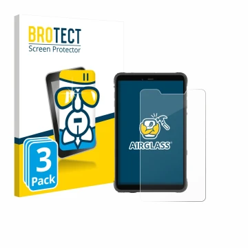 Front side of a product packaging with the brand logo BROTECT. Next to it is the device Ulefone Armor Pad Pro shown with the c
