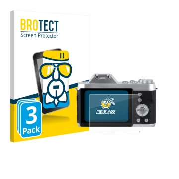 Front side of a product packaging with the brand logo BROTECT. Next to it is the device Rollei Powerflex 10x Retro shown with 