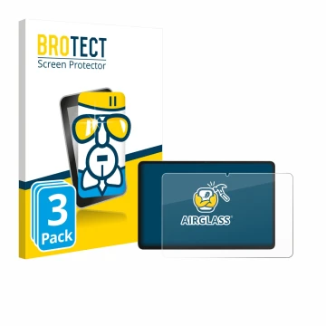 Front side of a product packaging with the brand logo BROTECT. Next to it is the device Honor Pad 10 shown with the correspond