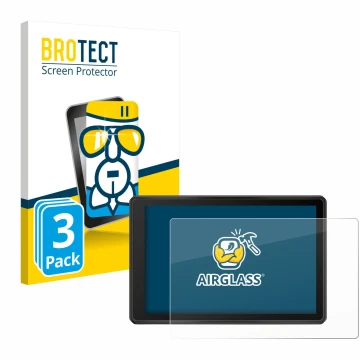 Front side of a product packaging with the brand logo BROTECT. Next to it is the device Garmin Tread 2 Overland Edition 8