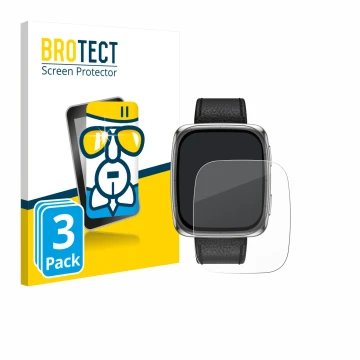 Front side of a product packaging with the brand logo BROTECT. Next to it is the device Amazfit Active 2 (rectangular) shown w