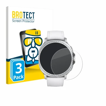 Front side of a product packaging with the brand logo BROTECT. Next to it is the device Samsung Galaxy Watch 8 Classic (46 mm)