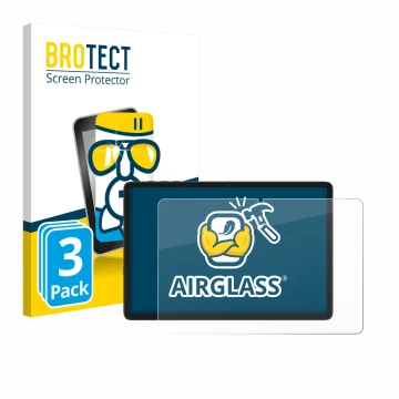 Front side of a product packaging with the brand logo BROTECT. Next to it is the device Tabwee T20 10.1