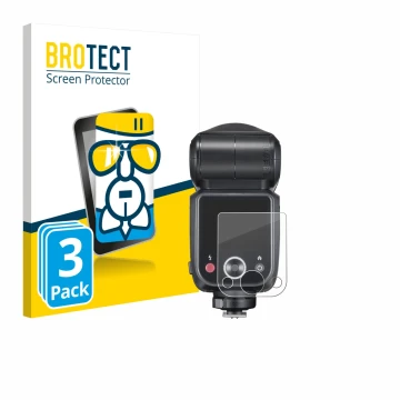 Front side of a product packaging with the brand logo BROTECT. Next to it is the device Godox V100 shown with the correspondin