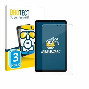 Front side of a product packaging with the brand logo BROTECT. Next to it is the device Alldocube iPlay 70 mini Pro shown with