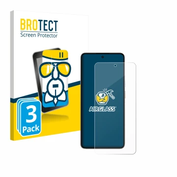 Front side of a product packaging with the brand logo BROTECT. Next to it is the device realme P3 5G shown with the correspond