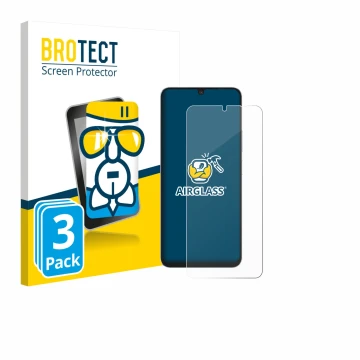 Front side of a product packaging with the brand logo BROTECT. Next to it is the device Blackview Shark 6 5G shown with the co