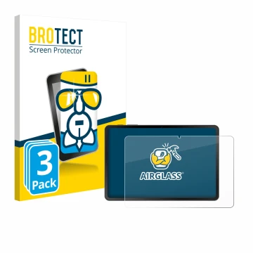 Front side of a product packaging with the brand logo BROTECT. Next to it is the device Doogee Tab A9 shown with the correspon