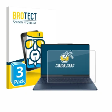 Front side of a product packaging with the brand logo BROTECT. Next to it is the device Lenovo Yoga Pro 9i Gen 10 Aura Edition