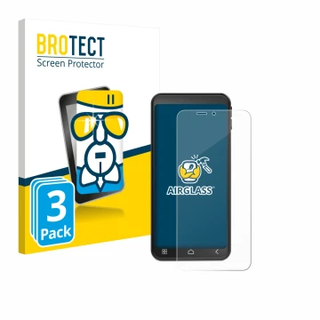 Front side of a product packaging with the brand logo BROTECT. Next to it is the device Emporia Smart 7 Lite shown with the co