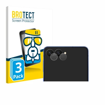 Front side of a product packaging with the brand logo BROTECT. Next to it is the device Samsung Galaxy Z Flip 7 (ONLY Camera L