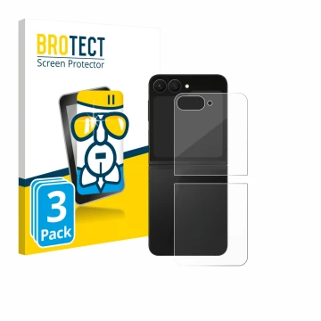 Front side of a product packaging with the brand logo BROTECT. Next to it is the device Samsung Galaxy Z Flip 7 FE (Back) show