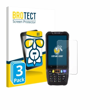 Front side of a product packaging with the brand logo BROTECT. Next to it is the device Point Mobile PM68 shown with the corre