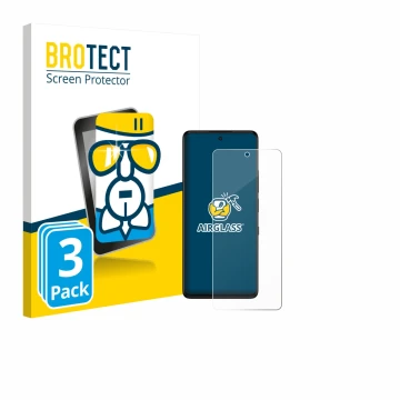 Front side of a product packaging with the brand logo BROTECT. Next to it is the device TCL 50 Pro NXTPaper 5G shown with the 