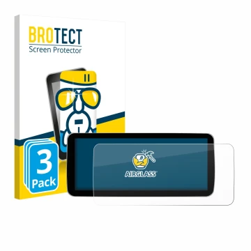 Front side of a product packaging with the brand logo BROTECT. Next to it is the device Ninetom Car Radio 12.3