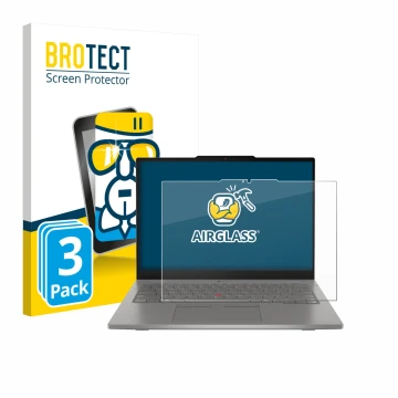 Front side of a product packaging with the brand logo BROTECT. Next to it is the device Lenovo ThinkPad L13 2-in-1 Gen 6 shown