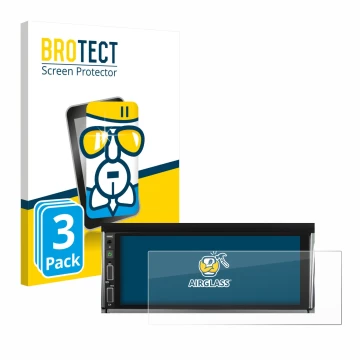 Front side of a product packaging with the brand logo BROTECT. Next to it is the device Hikity Carplay 6.86