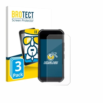 Front side of a product packaging with the brand logo BROTECT. Next to it is the device SkyCaddie Pro 5X shown with the corres