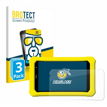 Front side of a product packaging with the brand logo BROTECT. Next to it is the device Clementoni Clempad 8