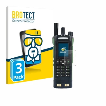 Front side of a product packaging with the brand logo BROTECT. Next to it is the device Baofeng DM-32 shown with the correspon