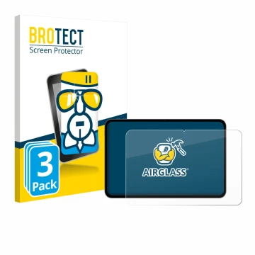 Front side of a product packaging with the brand logo BROTECT. Next to it is the device Teclast T65 shown with the correspondi