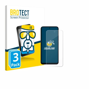 Front side of a product packaging with the brand logo BROTECT. Next to it is the device Xiaomi Redmi 15 4G shown with the corr