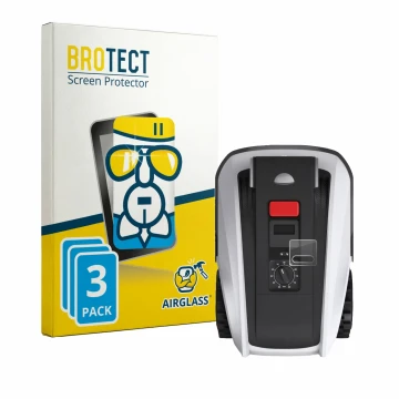 Front side of a product packaging with the brand logo BROTECT. Next to it is the device Ecovacs Goat O800 RTK shown with the c
