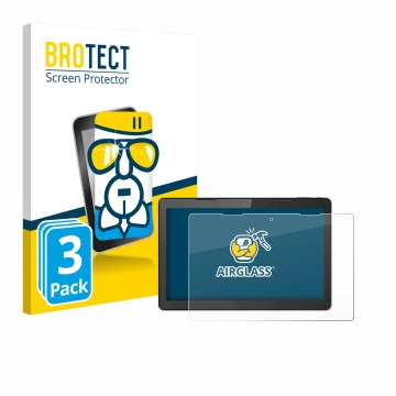 Front side of a product packaging with the brand logo BROTECT. Next to it is the device Hannspree Pad 13.3