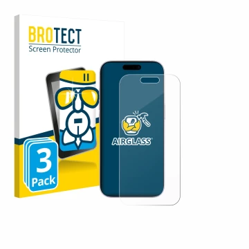 Front side of a product packaging with the brand logo BROTECT. Next to it is the device Apple iPhone 17 shown with the corresp