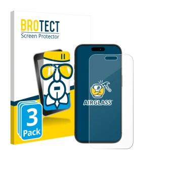 Front side of a product packaging with the brand logo BROTECT. Next to it is the device Apple iPhone 17 Pro Max shown with the