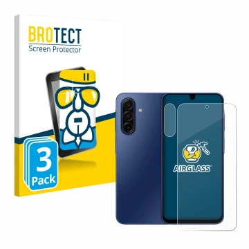 Front side of a product packaging with the brand logo BROTECT. Next to it is the device Samsung Galaxy A17 5G (Front+Camera) s