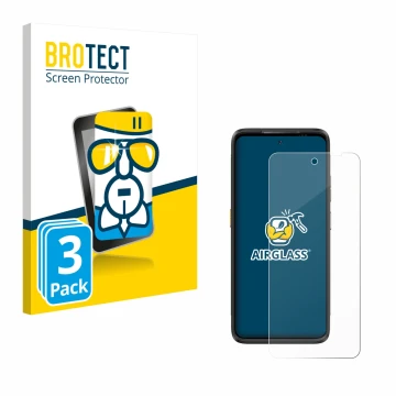 Front side of a product packaging with the brand logo BROTECT. Next to it is the device Ulefone Armor 23 Ultra shown with the 