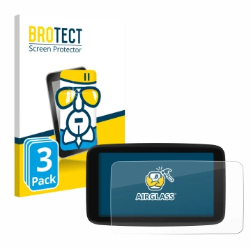 Front side of a product packaging with the brand logo BROTECT. Next to it is the device TomTom GO Classic 5