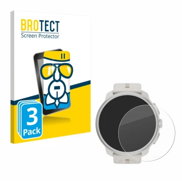 Front side of a product packaging with the brand logo BROTECT. Next to it is the device Suunto Race 2 shown with the correspon
