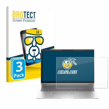 Front side of a product packaging with the brand logo BROTECT. Next to it is the device HP EliteBook 6 G1i 13 shown with the c