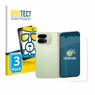 Front side of a product packaging with the brand logo BROTECT. Next to it is the device Google Pixel 10 Pro Fold (Front+Back) 